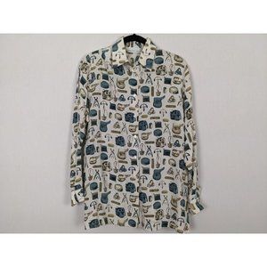 Carlie's Court career equestrian print blouse sz‎ M